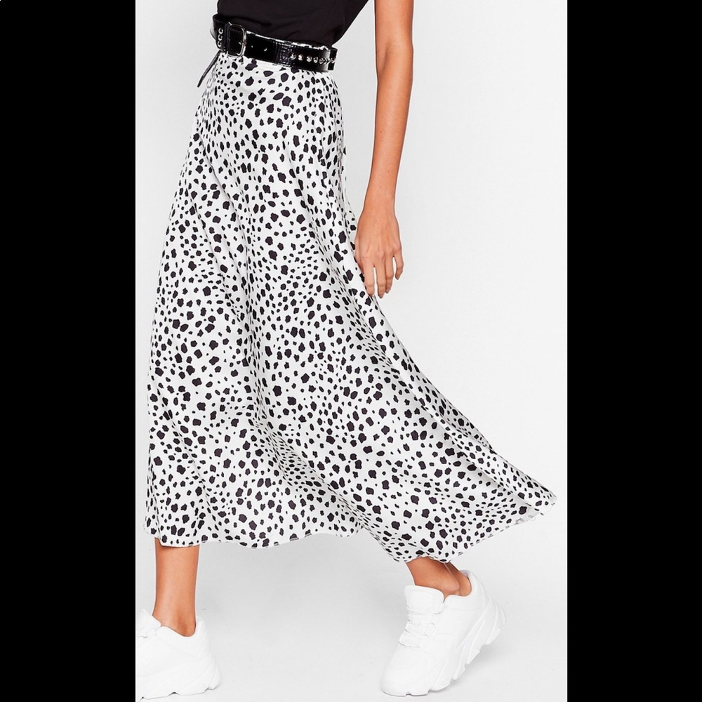 Nasty Gal Dalmatian print silk midi skirt